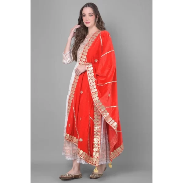Generic Women's Velvet Gotta Patti Dupatta (Red, Length: 2.25 to 2.50 Mtr) - Image 3