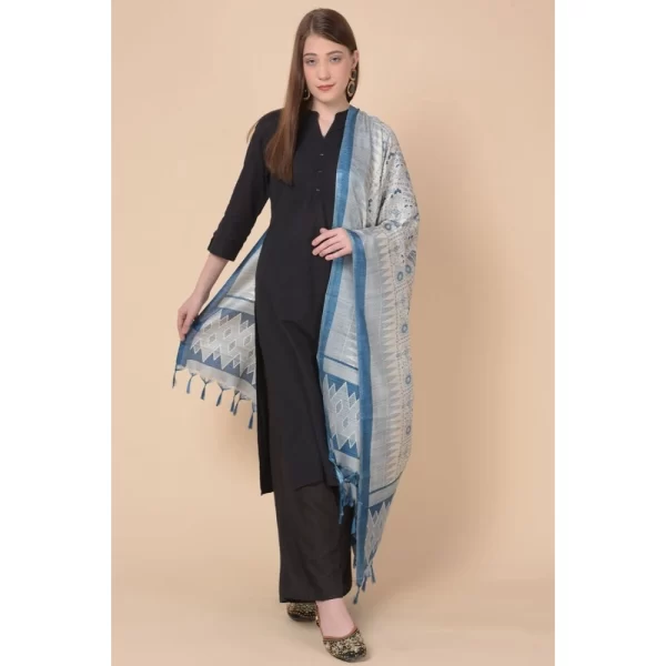 Generic Women's Art Silk Printed Dupatta (Turquoise, Length: 2.25 to 2.50 Mtr) - Image 3