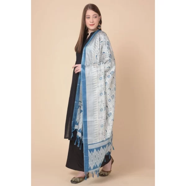 Generic Women's Art Silk Printed Dupatta (Turquoise, Length: 2.25 to 2.50 Mtr) - Image 4
