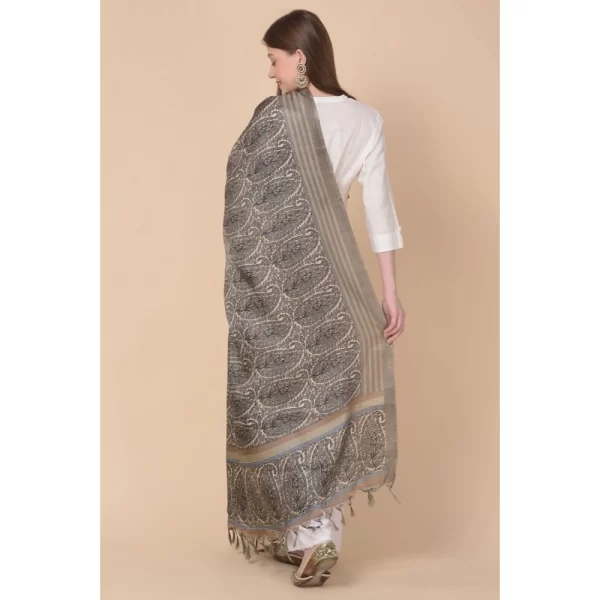 Generic Women's Art Silk Printed Dupatta (Grey, Length: 2.25 to 2.50 Mtr) - Image 4