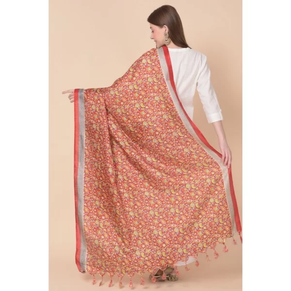 Generic Women's Art Silk Printed Dupatta (Red, Length: 2.25 to 2.50 Mtr) - Image 5