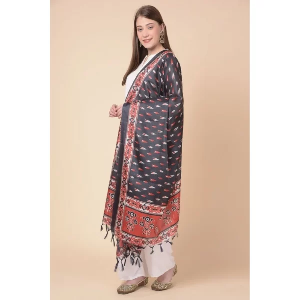 Generic Women's Art Silk Printed Dupatta (Black, Length: 2.25 to 2.50 Mtr) - Image 3