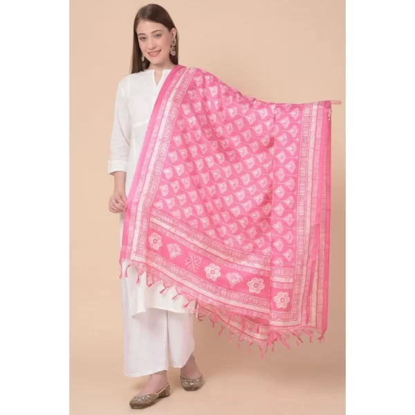 Generic Women's Art Silk Printed Dupatta (Pink, Length: 2.25 to 2.50 Mtr) - Image 5