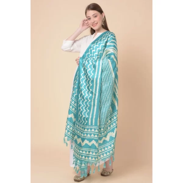 Generic Women's Art Silk Printed Dupatta (Turquoise, Length: 2.25 to 2.50 Mtr) - Image 2