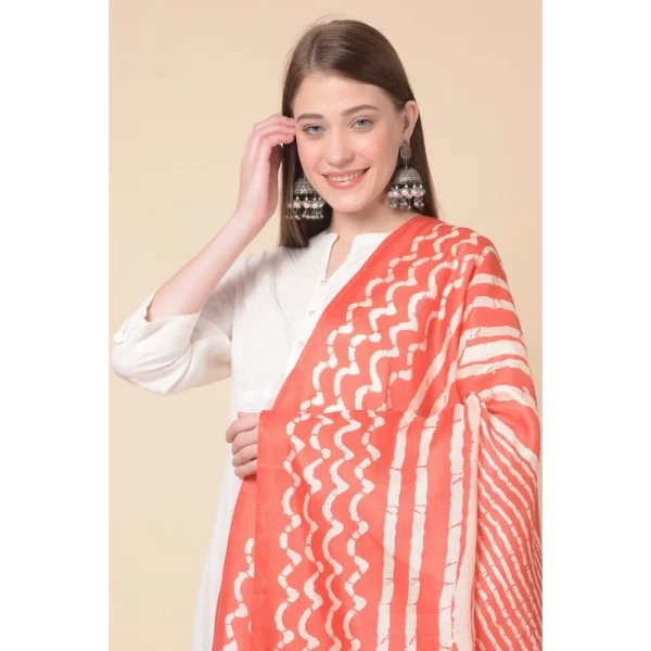 Generic Women's Art Silk Printed Dupatta (Orange, Length: 2.25 to 2.50 Mtr) - Image 2