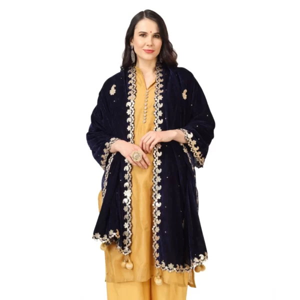 Generic Women's Velvet Gotta Patti Dupatta (Blue, Length: 2.25 to 2.50 Mtr) - Image 3