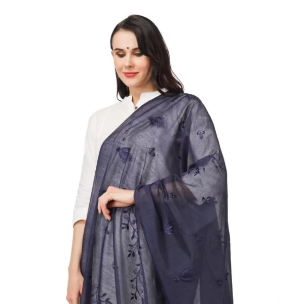Generic Women's Cotton Embroidered Dupatta (Dark Blue, Length: 2.25 to 2.50 Mtr) - Image 4