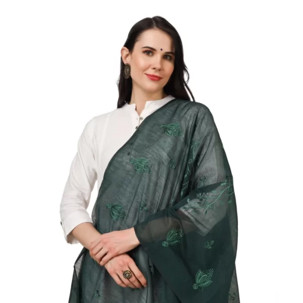Generic Women's Cotton Embroidered Dupatta (Green, Length: 2.25 to 2.50 Mtr) - Image 4