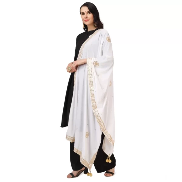 Generic Women's Velvet Gotta Patti Dupatta (White, Length: 2.25 to 2.50 Mtr) - Image 5