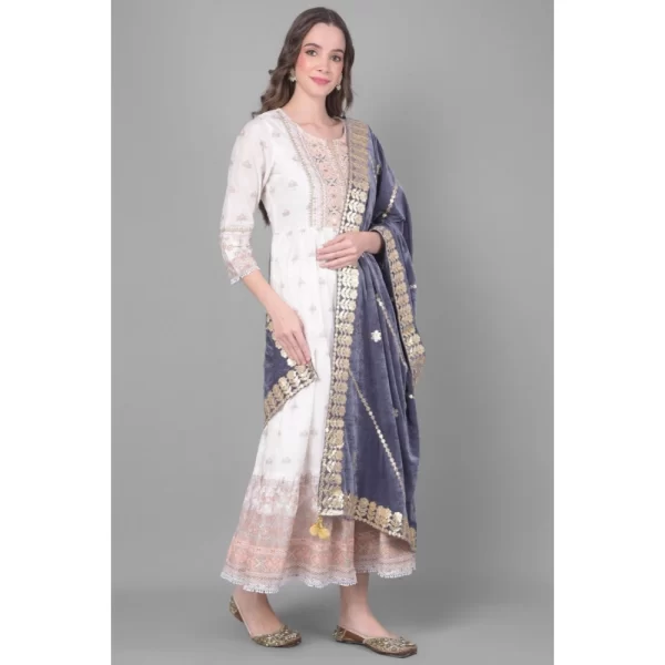 Generic Women's Velvet Gotta Patti Dupatta (Grey, Length: 2.25 to 2.50 Mtr) - Image 3