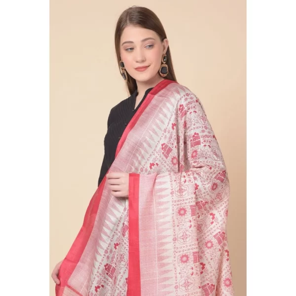 Generic Women's Art Silk Printed Dupatta (Red, Length: 2.25 to 2.50 Mtr) - Image 3