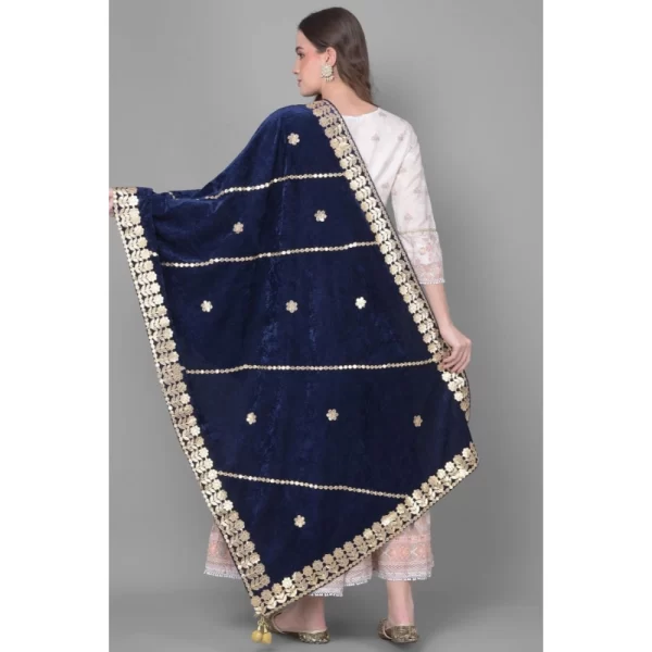 Generic Women's Velvet Gotta Patti Dupatta (Navy, Length: 2.25 to 2.50 Mtr) - Image 4