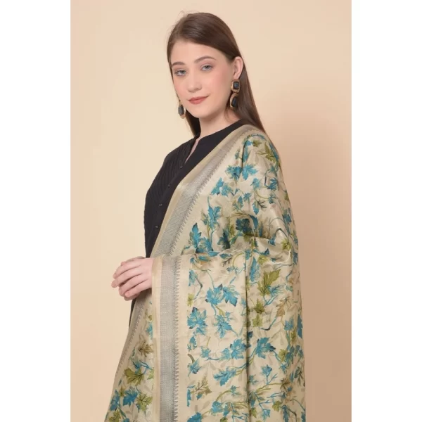 Generic Women's Art Silk Printed Dupatta (Gold, Length: 2.25 to 2.50 Mtr) - Image 2