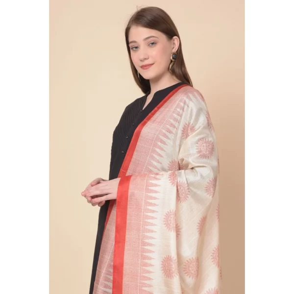 Generic Women's Art Silk Printed Dupatta (Red, Length: 2.25 to 2.50 Mtr) - Image 3