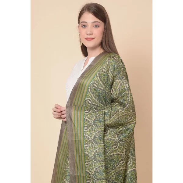 Generic Women's Art Silk Printed Dupatta (Green, Length: 2.25 to 2.50 Mtr) - Image 2