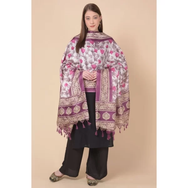 Generic Women's Art Silk Printed Dupatta (Purple, Length: 2.25 to 2.50 Mtr) - Image 2