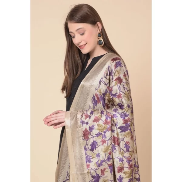 Generic Women's Art Silk Printed Dupatta (Gold, Length: 2.25 to 2.50 Mtr) - Image 2