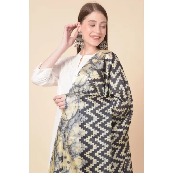Generic Women's Art Silk Printed Dupatta (Black, Length: 2.25 to 2.50 Mtr) - Image 3