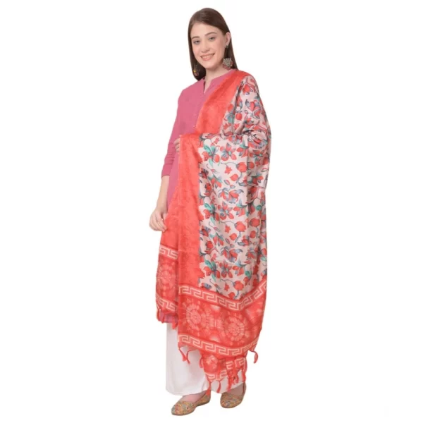 Generic Women's Art Silk Printed Dupatta (Red, Length: 2.25 to 2.50 Mtr)