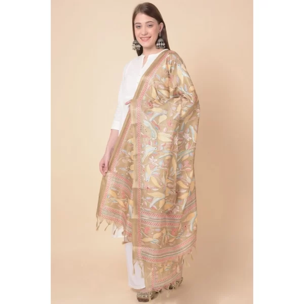 Generic Women's Art Silk Printed Dupatta (Light Brown, Length: 2.25 to 2.50 Mtr) - Image 3