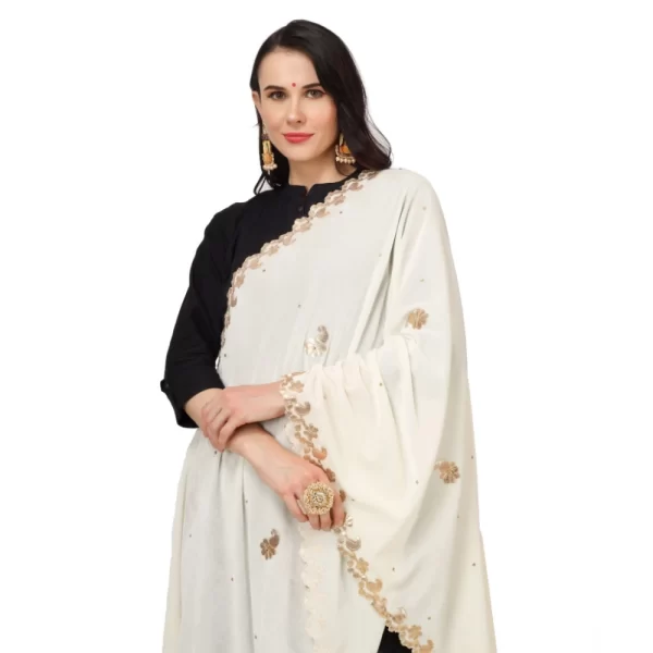 Generic Women's Velvet Gotta Patti Dupatta (Off White, Length: 2.25 to 2.50 Mtr) - Image 4