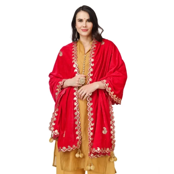 Generic Women's Velvet Gotta Patti Dupatta (Pink, Length: 2.25 to 2.50 Mtr) - Image 3