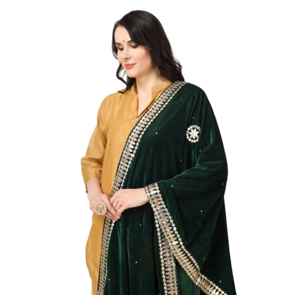 Generic Women's Velvet Gotta Patti Dupatta (Green, Length: 2.25 to 2.50 Mtr) - Image 5