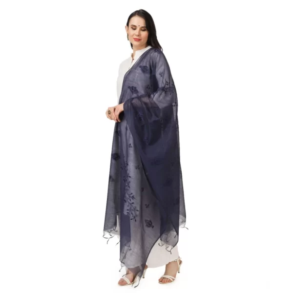 Generic Women's Cotton Embroidered Dupatta (Dark Blue, Length: 2.25 to 2.50 Mtr) - Image 5
