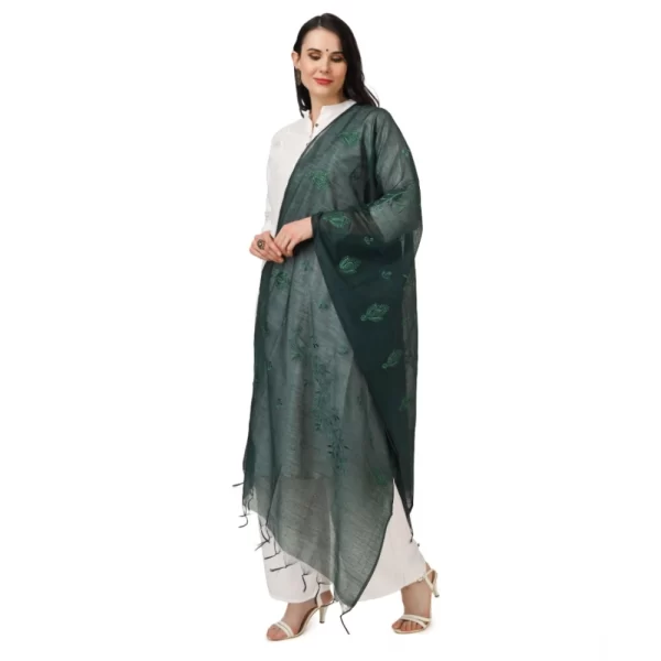 Generic Women's Cotton Embroidered Dupatta (Green, Length: 2.25 to 2.50 Mtr) - Image 5