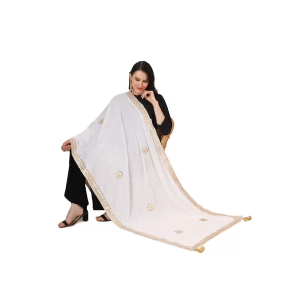 Generic Women's Velvet Gotta Patti Dupatta (White, Length: 2.25 to 2.50 Mtr) - Image 2