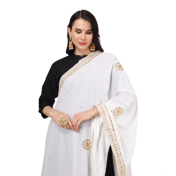 Generic Women's Velvet Gotta Patti Dupatta (White, Length: 2.25 to 2.50 Mtr) - Image 4