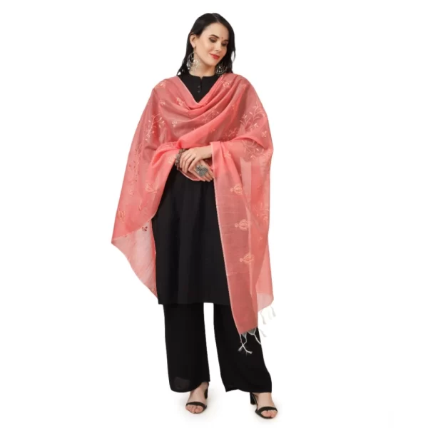Generic Women's Cotton Embroidered Dupatta (Peach, Length: 2.25 to 2.50 Mtr) - Image 2