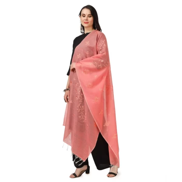 Generic Women's Cotton Embroidered Dupatta (Peach, Length: 2.25 to 2.50 Mtr) - Image 5