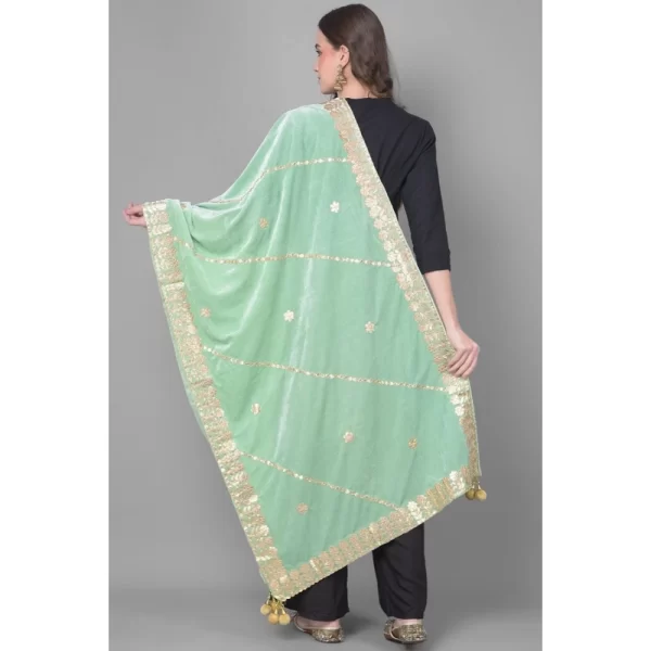 Generic Women's Velvet Gotta Patti Dupatta (Sea Green, Length: 2.25 to 2.50 Mtr) - Image 4