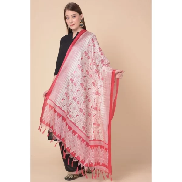 Generic Women's Art Silk Printed Dupatta (Red, Length: 2.25 to 2.50 Mtr) - Image 4