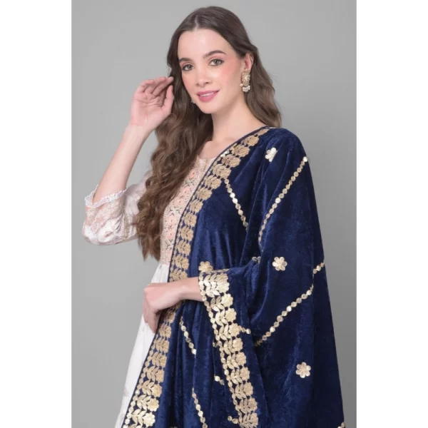 Generic Women's Velvet Gotta Patti Dupatta (Navy, Length: 2.25 to 2.50 Mtr) - Image 3