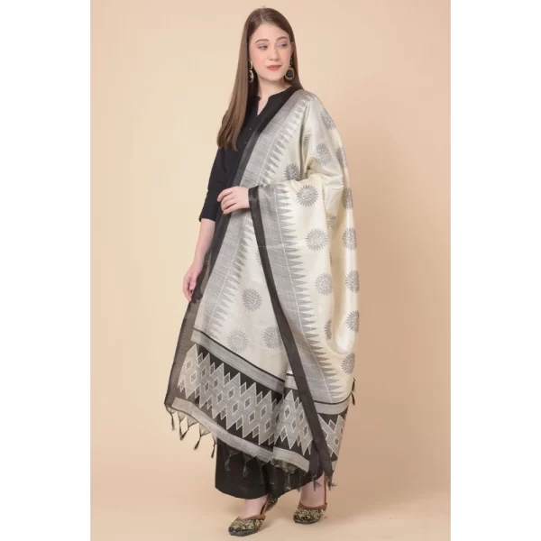 Generic Women's Art Silk Printed Dupatta (Black, Length: 2.25 to 2.50 Mtr) - Image 3