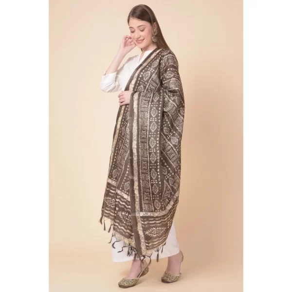 Generic Women's Art Silk Printed Dupatta (Brown, Length: 2.25 to 2.50 Mtr) - Image 3