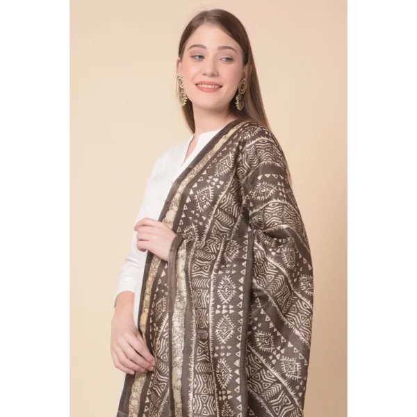 Generic Women's Art Silk Printed Dupatta (Brown, Length: 2.25 to 2.50 Mtr) - Image 2