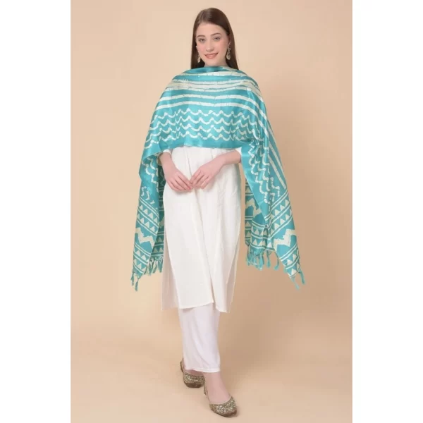 Generic Women's Art Silk Printed Dupatta (Turquoise, Length: 2.25 to 2.50 Mtr) - Image 4