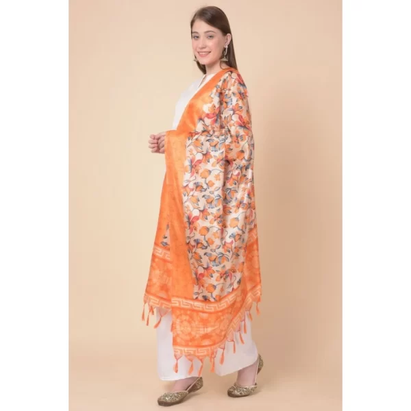 Generic Women's Art Silk Printed Dupatta (Orange, Length: 2.25 to 2.50 Mtr) - Image 3