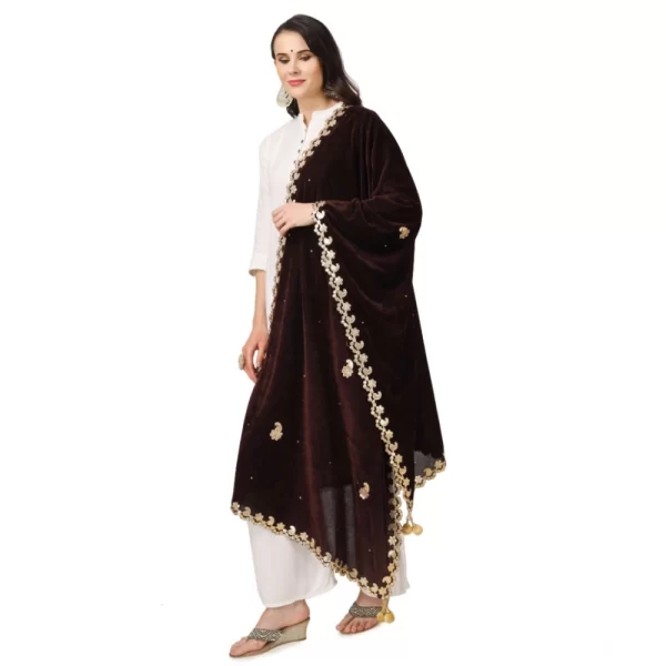 Generic Women's Velvet Gotta Patti Dupatta (Brown, Length: 2.25 to 2.50 Mtr) - Image 5
