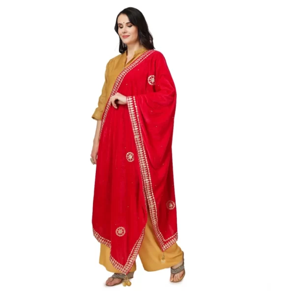 Generic Women's Velvet Gotta Patti Dupatta (Pink, Length: 2.25 to 2.50 Mtr) - Image 5