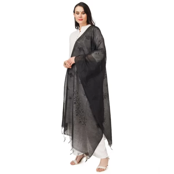 Generic Women's Cotton Embroidered Dupatta (Black, Length: 2.25 to 2.50 Mtr) - Image 5