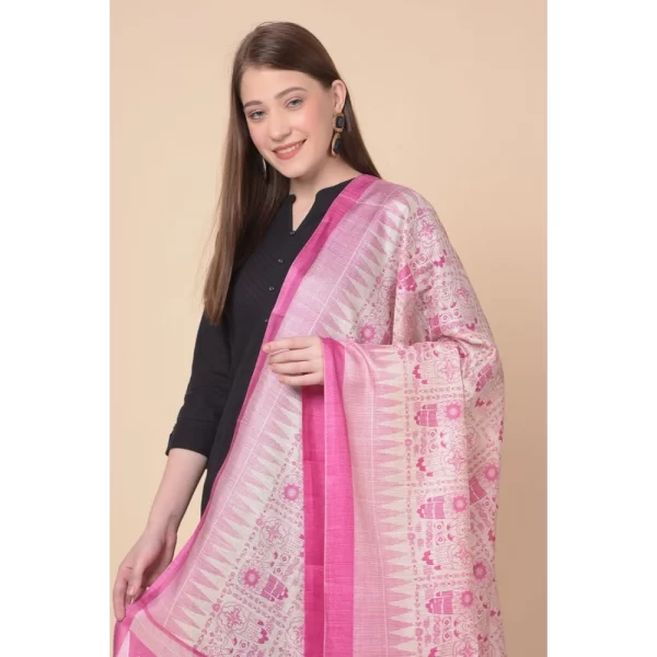Generic Women's Art Silk Printed Dupatta (Pink, Length: 2.25 to 2.50 Mtr) - Image 3