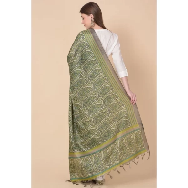 Generic Women's Art Silk Printed Dupatta (Green, Length: 2.25 to 2.50 Mtr) - Image 5