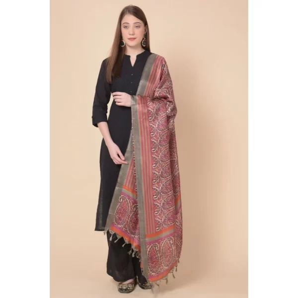 Generic Women's Art Silk Printed Dupatta (Grey, Length: 2.25 to 2.50 Mtr) - Image 4