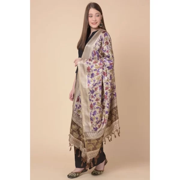 Generic Women's Art Silk Printed Dupatta (Gold, Length: 2.25 to 2.50 Mtr) - Image 3