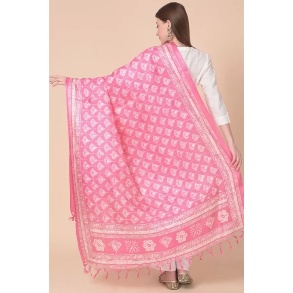 Generic Women's Art Silk Printed Dupatta (Pink, Length: 2.25 to 2.50 Mtr) - Image 4