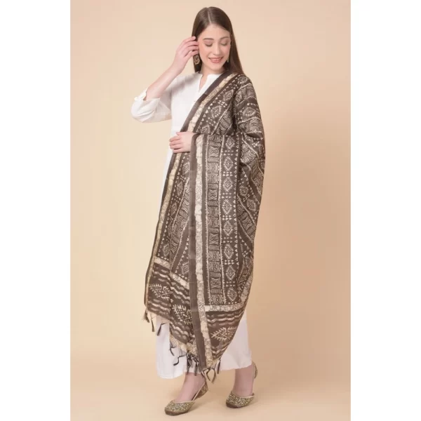 Generic Women's Art Silk Printed Dupatta (Brown, Length: 2.25 to 2.50 Mtr) - Image 4